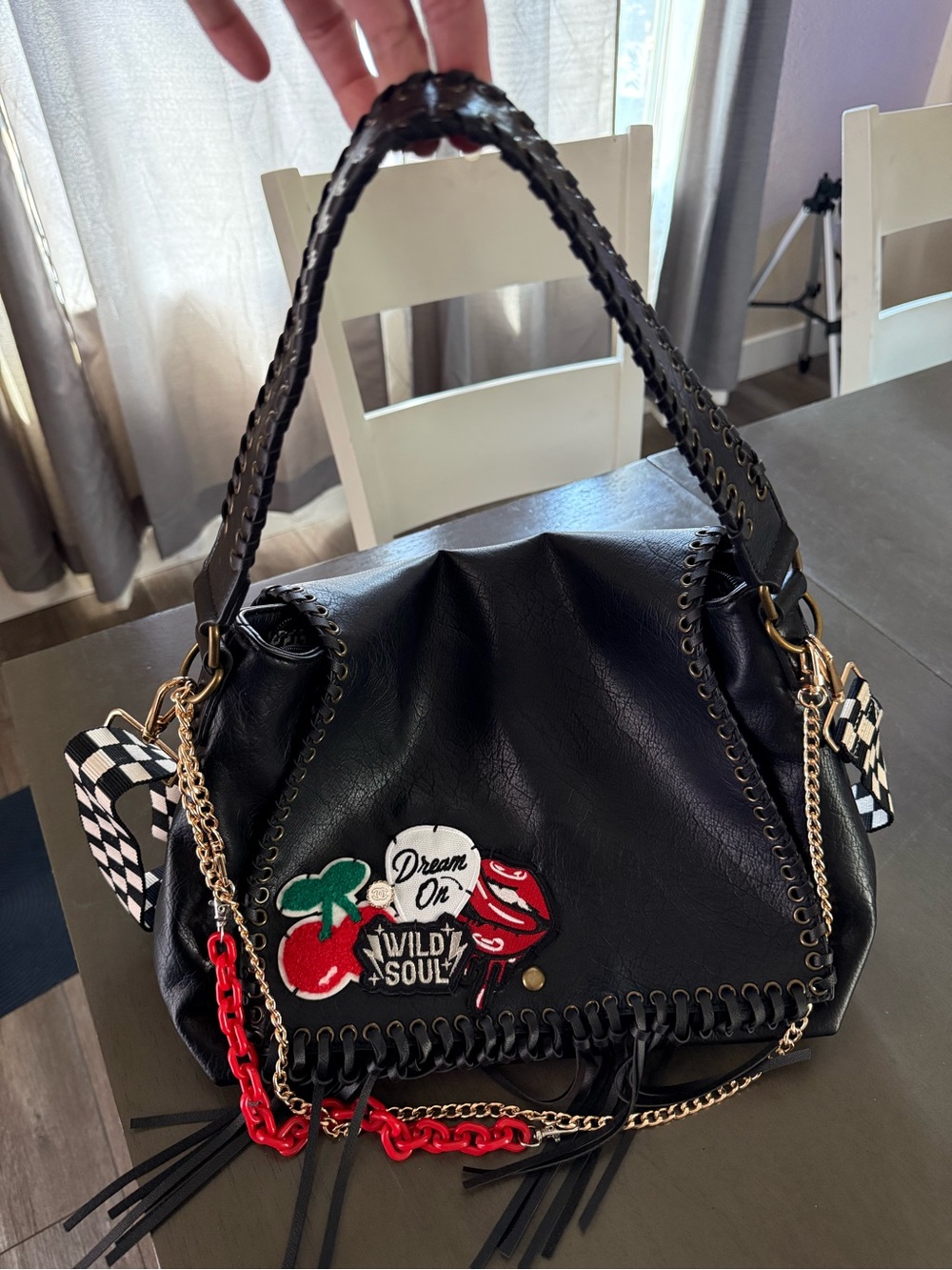 Charlie Maree Black Patch-Accent Hobo Bag